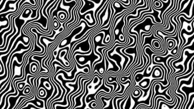 Soyut siyah ve beyaz dalgalı çizgiler desenli optik illüzyon canlandırmalı arkaplan.