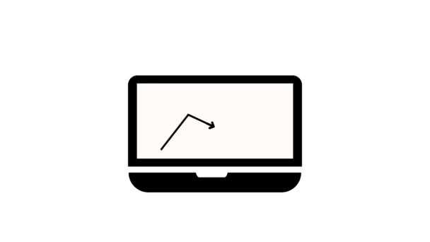 屏幕上有上升图形的笔记本电脑图标在白色背景上动画 — 图库视频影像