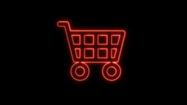 Neon alışveriş arabası işareti koyu bir arka planda canlandırıldı.