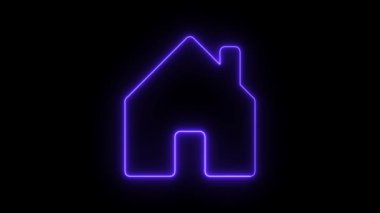 Neon parıldayan ev çizgisi koyu bir arka planda canlandırıldı.