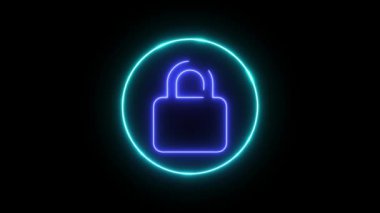 Dairesel çizgileri olan neon asma kilit simgesi koyu arkaplanda canlandırıldı.