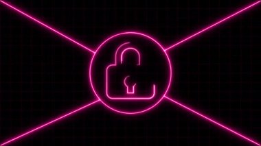 Neon asma kilit simgesi koyu arkaplanda canlandırıldı.