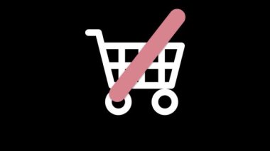 Yasak beyaz alışveriş arabası simgesi siyah arkaplanda canlandırıldı.