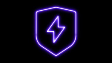 Siyah zemin üzerinde yıldırım olan neon mavi kalkan.