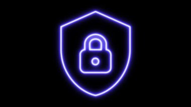 Siyah arka planda canlandırılmış bir kalkanın içindeki asma kilit işareti..
