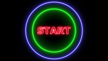 Siyah zemin üzerinde kırmızı START metin parlayan yeşil daire animasyonu.
