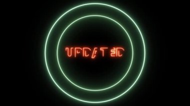 Güncellenmiş metin ve neon parlayan daire siyah bir arkaplan üzerinde canlandırıldı.