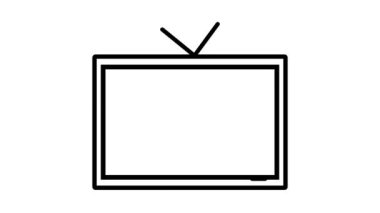 Beyaz arkaplan üzerinde bir çalma düğmesi olan televizyon simgesi.