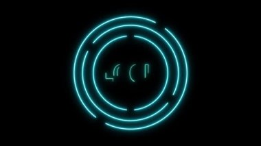 Siyah bir arkaplan üzerinde eşmerkezli çemberlerle çevrili neon işareti.