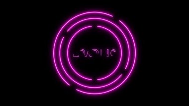 Siyah arkaplan üzerinde dairesel işlem çubuğu olan neon pembe metin.