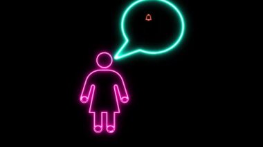 Konuşma baloncuğu simgesine sahip neon tabelalı kişi siyah arkaplan üzerinde canlandırıldı.
