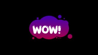 Eflatun ve pembe kelime WOW konuşma balonu siyah arka planda canlandırıldı.