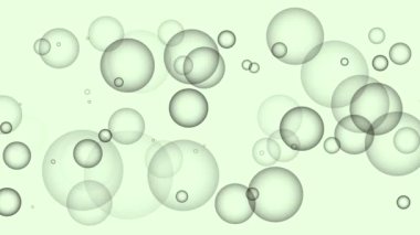 Açık yeşil bir fon üzerinde çeşitli boyutlarda şeffaf kabarcıklarla canlandırılmış soyut arkaplan.