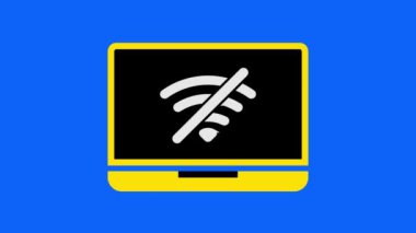 Mavi arkaplanda kablosuz internet bağlantısı olmayan dizüstü bilgisayar.
