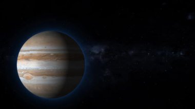 Ultra gerçekçi 3 boyutlu Jüpiter ve yıldızlar. Uzaydan gelen Jüpiter.