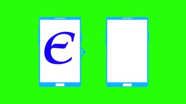 Beyaz arkaplanda akıllı telefon EURO simgesi canlandırıldı.
