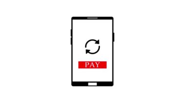 Ödeme doğrulama simgesine sahip akıllı telefon beyaz arkaplanda canlandırıldı.