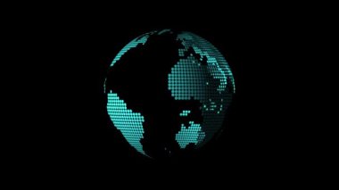 Siyah arkaplan üzerinde mavi neon çizgileri olan dijital küre.