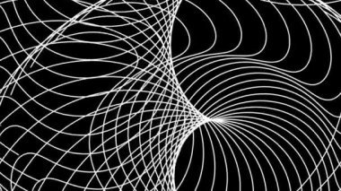 Soyut siyah ve beyaz geometrik çizgiler 3 boyutlu ızgara desenli animasyon arkaplanı oluşturuyor.