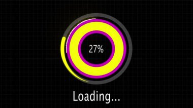 Koyu arkaplan üzerinde dairesel işlem çubuğu olan dijital yükleme ekranı.