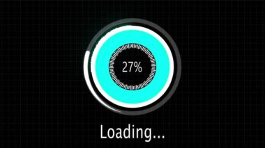 Veri işleme veya yazılım güncellemesinin neon ışığı kavramına sahip karanlık bir arkaplan üzerinde dijital yükleme çubuğu canlandırıldı.