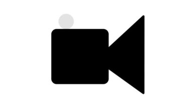 Beyaz arkaplanda klasik video kamera simgesi canlandırıldı.