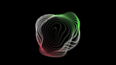 Siyah zemin üzerinde yeşil ve kırmızı çizgiler bulunan soyut dijital dalga formu.