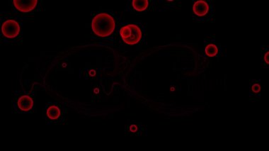 Soyut kırmızı kan hücreleri koyu bir arkaplanda canlandırıldı.