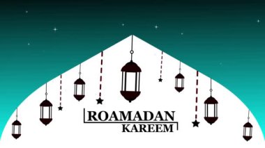 Ramazan Kareem animasyon yıldızlı gece gökyüzünü selamlıyor.