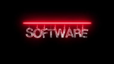 Koyu arkaplanda kırmızı renkli parlayan SOFTWARE sözcüğüyle neon işareti,