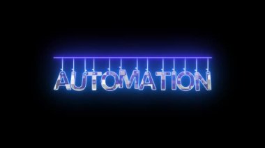 Koyu arkaplanda mavi renkli AUTOMATION sözcüğüyle neon işareti.