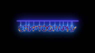 Üzerinde mavi ve kırmızı renkli KRİPTOGRAPHY sözcüğü olan neon işareti koyu arkaplanda canlandırıldı.