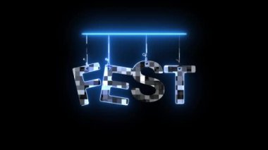 Koyu arkaplanda mavi renkli kelime FEST ile neon işareti.