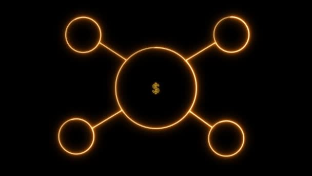 Neon Dollarzeichen Mit Shopping Symbolen Auf Schwarzem Hintergrund Animiert — Stockvideo