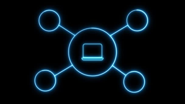 Neonově Modré Ikony Bitcoinu Uživatele Cloudu Nastavení Připojené Symbolu Centrálního — Stock video