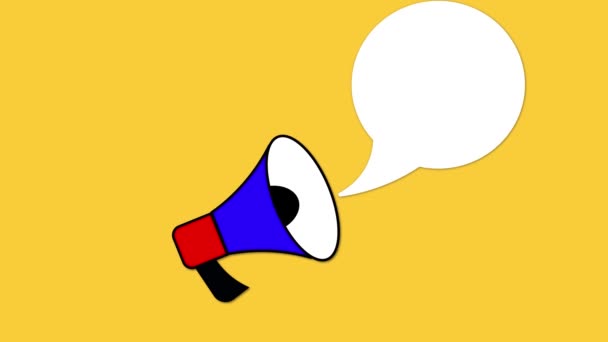 Sıcak Olan Megafon Sarı Arka Planda Canlandırılmış Konuşma Balonu Sunar — Stok video