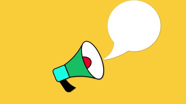 Renkli Bir Megafon Konuşma Baloncuğu Ile Canlı Sarı Bir Arkaplanda — Stok video