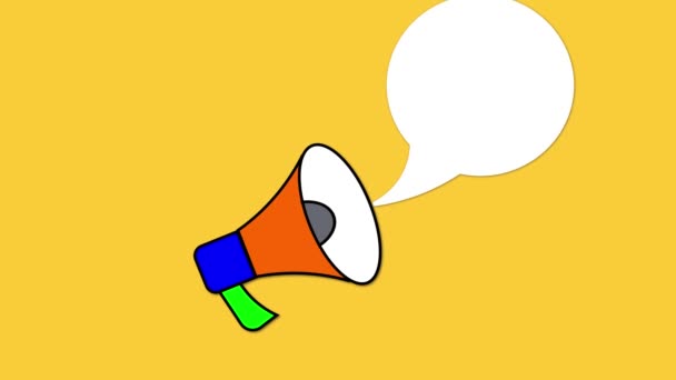 Цветной Мегафон Речевым Пузырём Говорящим Покупать Получить Анимированных Жёлтом Фоне — стоковое видео