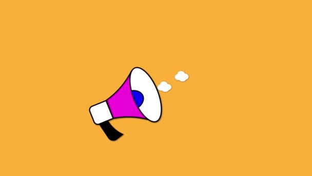 Červený Megafon Slevou Hlasové Bubliny Animované Žlutém Pozadí — Stock video