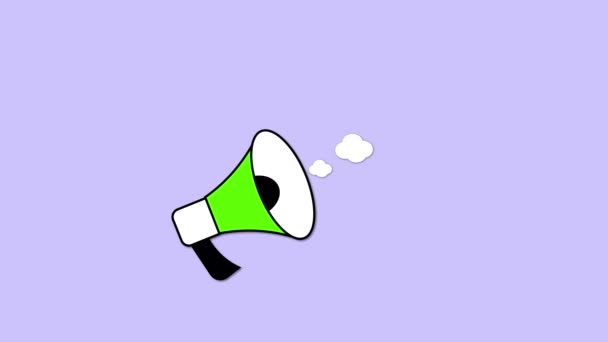 Grafika Zielonego Megafonu Animowanego Fioletowym Tle Bańką Mowy Ogłaszającą Sprzedaż — Wideo stockowe