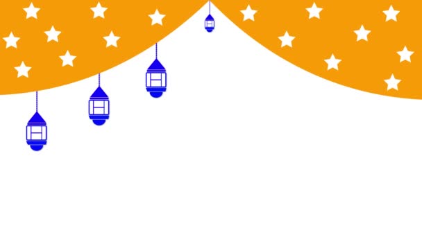 Eid Mubarak Pozdrav Lucernami Hvězdami Animované Modrém Oranžovém Pozadí — Stock video