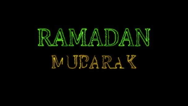 Ramadan Mubarak Greeting Green Neon Style Animated Black Background — Stock Video