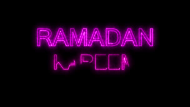 Neon Jel Szavak Ramadan Kareem Ragyogó Rózsaszín Animált Sötét Háttér — Stock videók