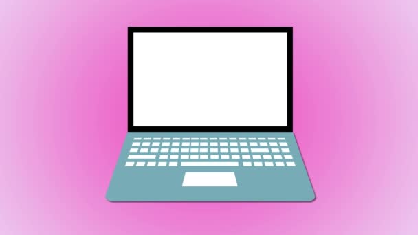 Laptop Med Lös Skylt Skärmen Animerad Rosa Bakgrund — Stockvideo