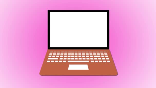 Layar Laptop Menawarkan Diskon Dengan Latar Belakang Animasi Ungu Ikon — Stok Video
