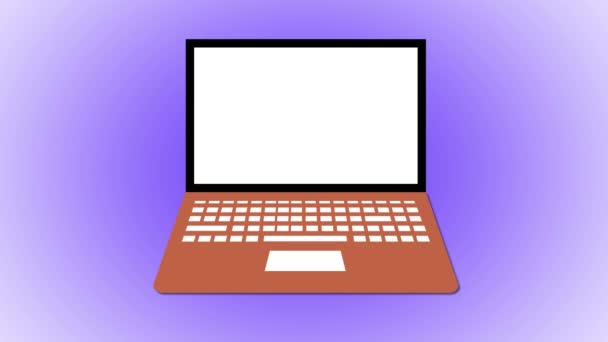 Экран Ноутбука Скидкой Иконкой Корзины Анимированный Фиолетовый Фон — стоковое видео