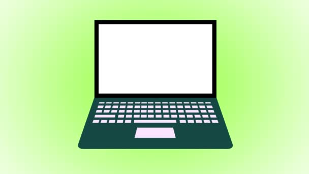 Laptop Dengan Tanda Penjualan Pada Layar Dianimasikan Dengan Latar Belakang — Stok Video