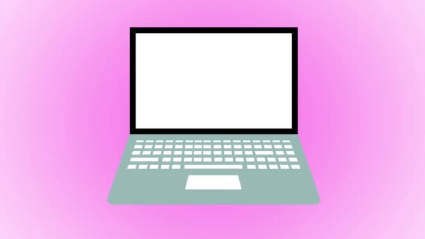 ピンクの背景にアニメーションされた画面上の40 のセールサイン付きラップトップ — ストック動画
