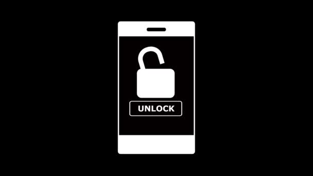 Smartphone Dengan Ikon Kunci Dianimasikan Pada Latar Belakang Hitam — Stok Video