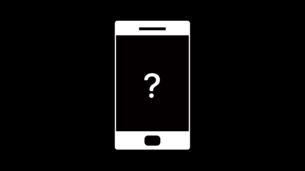 Smartphone Pictograma Semn Întrebare Animată Fundal Negru — Videoclip de stoc